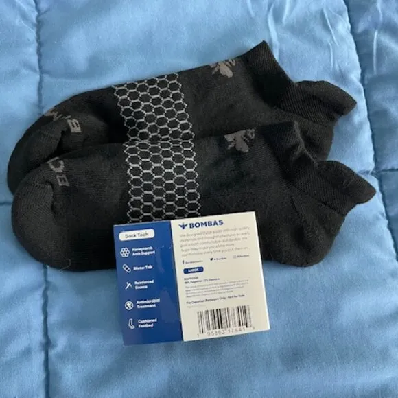 Large Bombas Ankle Socks x 10 pairs BUNDLE Black NEW LOT UNISEX MENS ATHLETIC