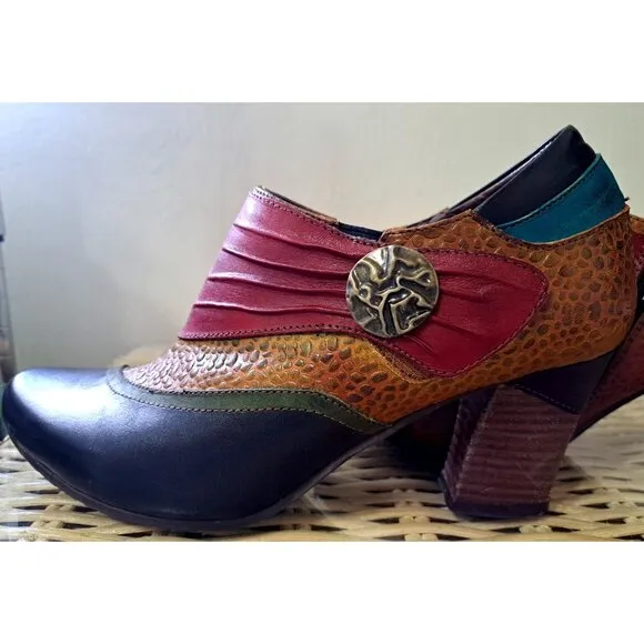L'Artiste Spring Step Women's Fia Ankle Boot Multicolor Leather Side Zip 3&quot; Heel