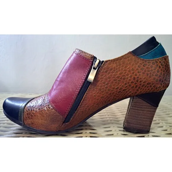 L'Artiste Spring Step Women's Fia Ankle Boot Multicolor Leather Side Zip 3&quot; Heel