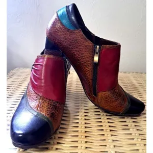 L'Artiste Spring Step Women's Fia Ankle Boot Multicolor Leather Side Zip 3&quot; Heel