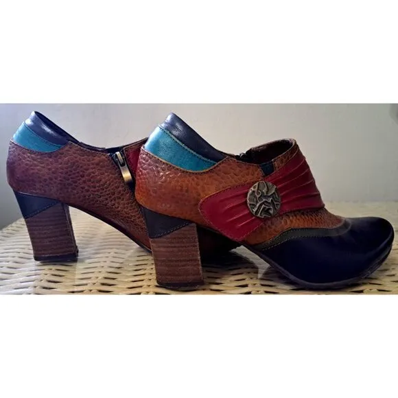 L'Artiste Spring Step Women's Fia Ankle Boot Multicolor Leather Side Zip 3&quot; Heel