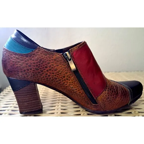 L'Artiste Spring Step Women's Fia Ankle Boot Multicolor Leather Side Zip 3&quot; Heel