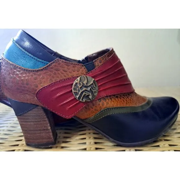 L'Artiste Spring Step Women's Fia Ankle Boot Multicolor Leather Side Zip 3&quot; Heel