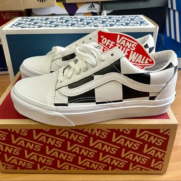 🖤🤍LEATHER CHECKERBOARD🖤🤍OLD SKOOL Vans Shoes🖤