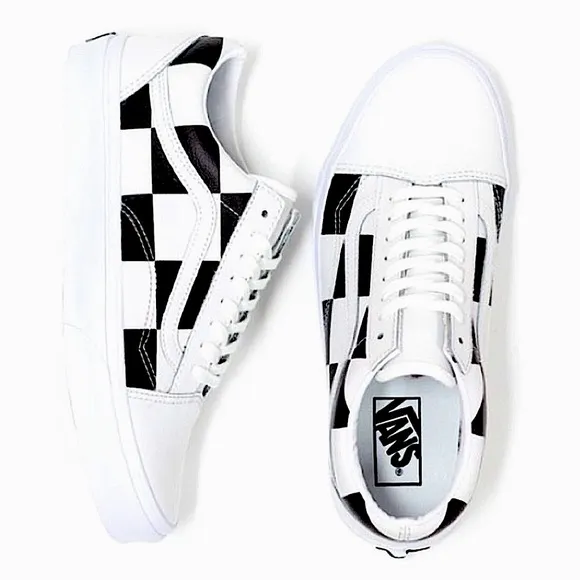 🖤🤍LEATHER CHECKERBOARD🖤🤍OLD SKOOL Vans Shoes🖤