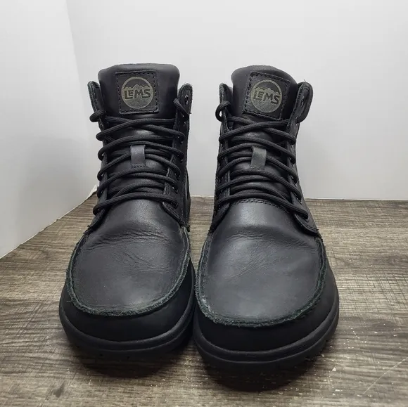 Lems Leather Boulder Boot Shadow Black Ankle Chukka Men Sz 11.5 DISCONTINUED