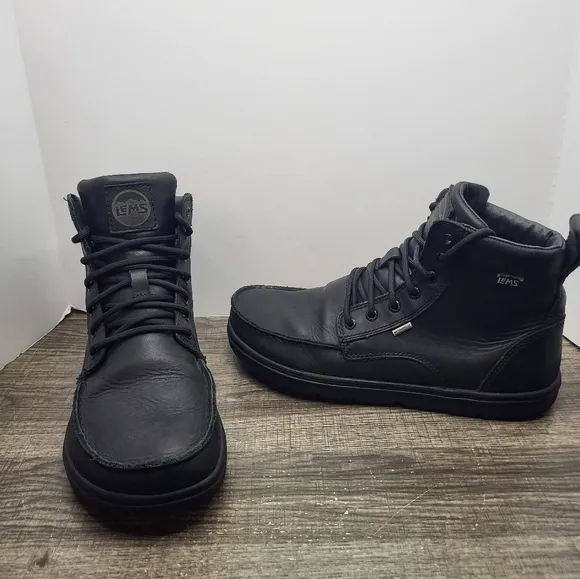 Lems Leather Boulder Boot Shadow Black Ankle Chukka Men Sz 11.5 DISCONTINUED