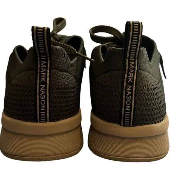 Like new Mark Nason Knit Upper Casual Shoes. Size 9. Olive and Black w/tan sole