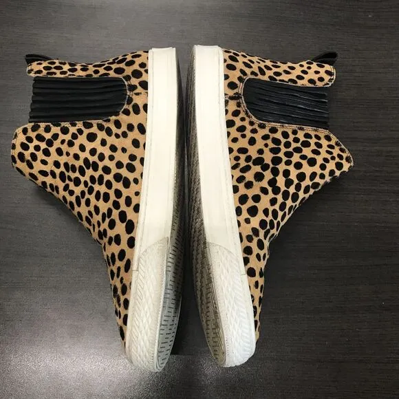 Loeffler Randall Tan Black Cheetah Animal Print Calf Hair High Top Sneaker 9.5