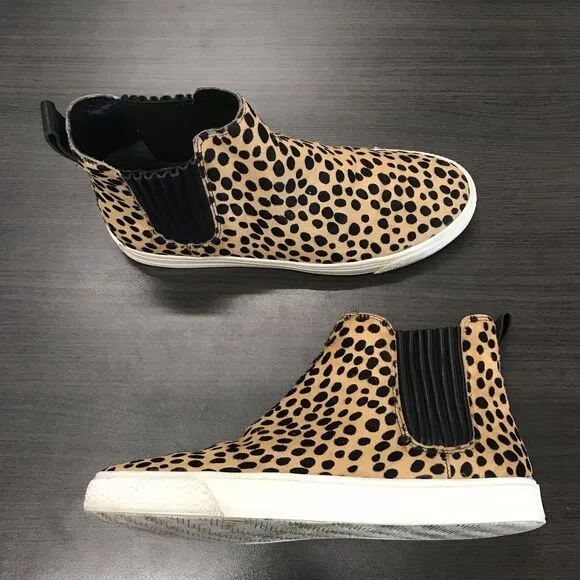 Loeffler Randall Tan Black Cheetah Animal Print Calf Hair High Top Sneaker 9.5