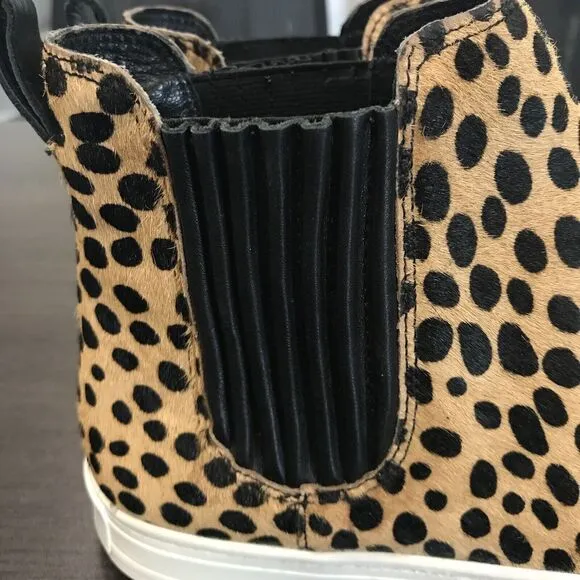 Loeffler Randall Tan Black Cheetah Animal Print Calf Hair High Top Sneaker 9.5