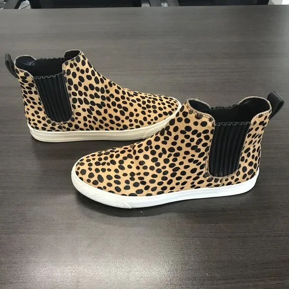 Loeffler Randall Tan Black Cheetah Animal Print Calf Hair High Top Sneaker 9.5