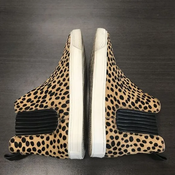 Loeffler Randall Tan Black Cheetah Animal Print Calf Hair High Top Sneaker 9.5