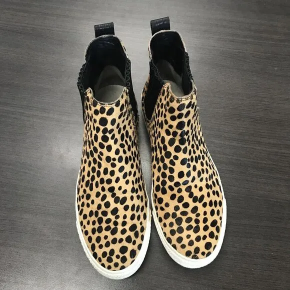 Loeffler Randall Tan Black Cheetah Animal Print Calf Hair High Top Sneaker 9.5