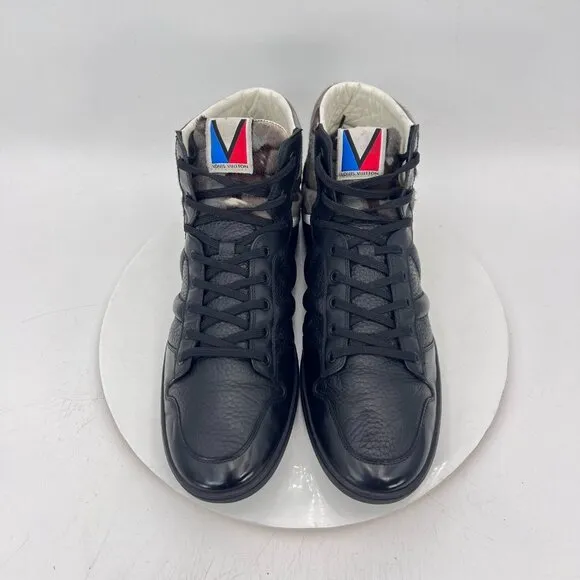 Louis Vuitton Men Size UK 10 US 11 Camo X Black Leather Calf Hair High Top Shoes