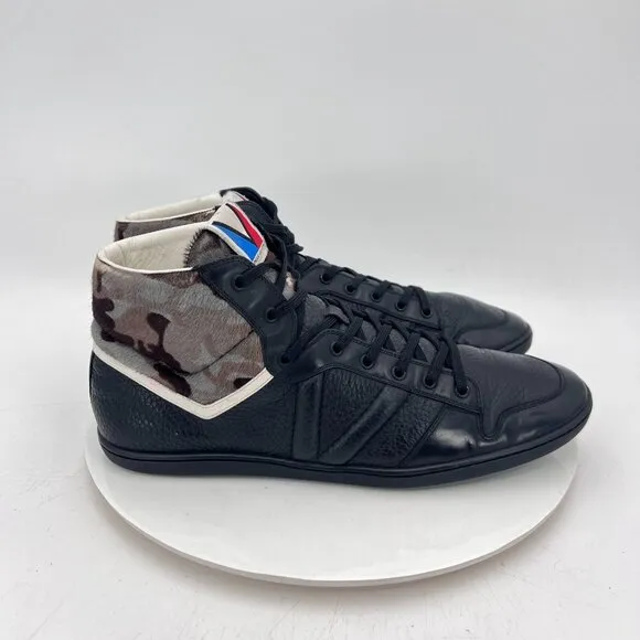 Louis Vuitton Men Size UK 10 US 11 Camo X Black Leather Calf Hair High Top Shoes