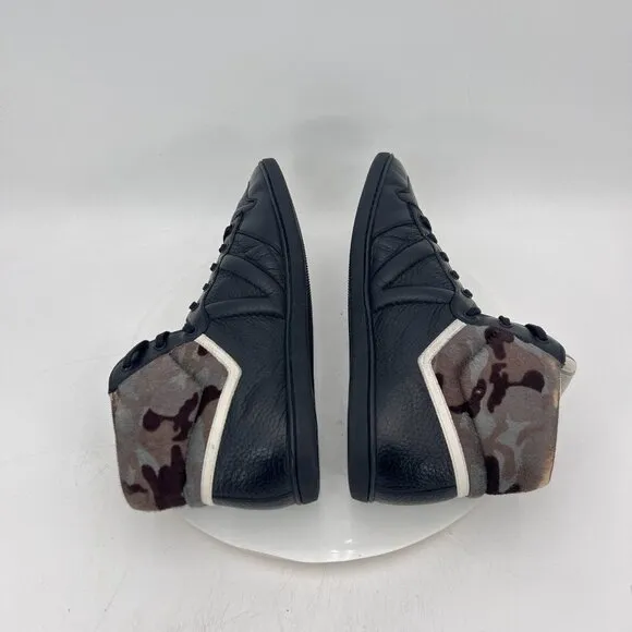 Louis Vuitton Men Size UK 10 US 11 Camo X Black Leather Calf Hair High Top Shoes