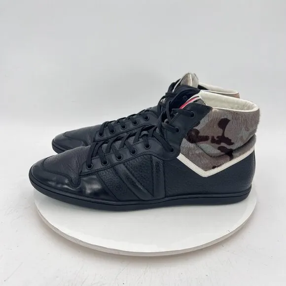 Louis Vuitton Men Size UK 10 US 11 Camo X Black Leather Calf Hair High Top Shoes