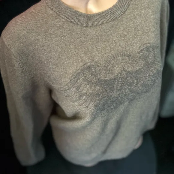 Lucky brand brown pullover cotton wool knit wear sweater skull wings vintage NEW