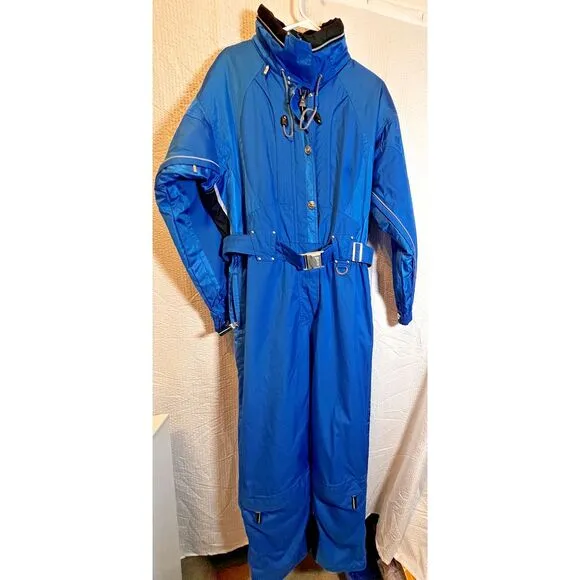 Marker Ski Suit One Piece Belted Snowsuit Onsie Snow Bib retro vintage Womens 14