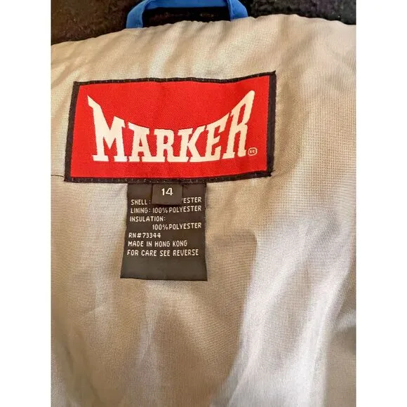 Marker Ski Suit One Piece Belted Snowsuit Onsie Snow Bib retro vintage Womens 14