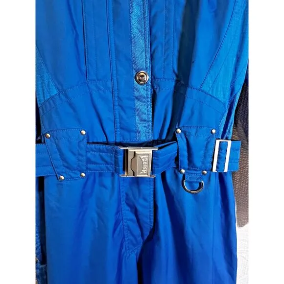 Marker Ski Suit One Piece Belted Snowsuit Onsie Snow Bib retro vintage Womens 14