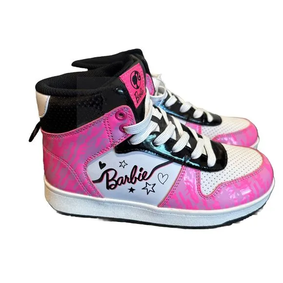 Mattel Barbie Lace Up High Top Sneakers Girls Kid Size 4 Shoes Pink White Black