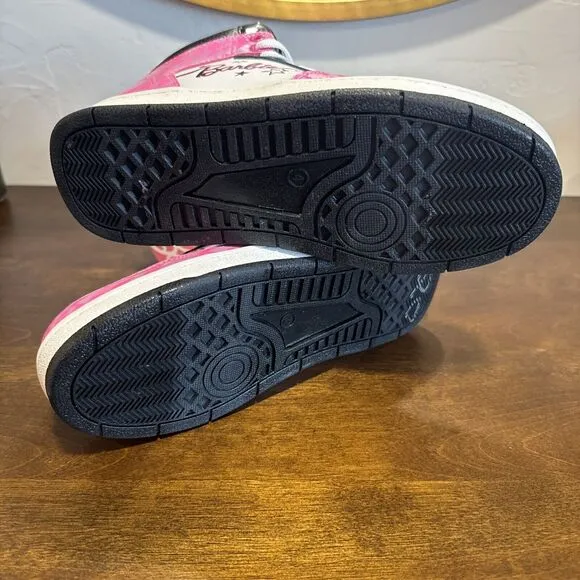 Mattel Barbie Lace Up High Top Sneakers Girls Kid Size 4 Shoes Pink White Black