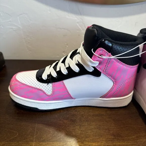Mattel Barbie Lace Up High Top Sneakers Girls Kid Size 4 Shoes Pink White Black