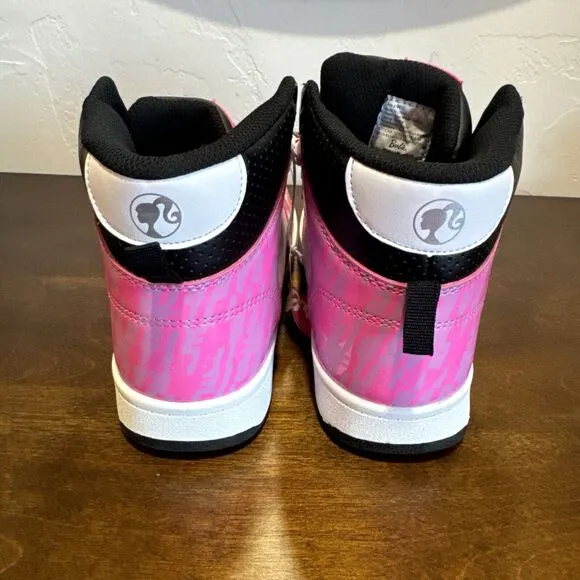 Mattel Barbie Lace Up High Top Sneakers Girls Kid Size 4 Shoes Pink White Black