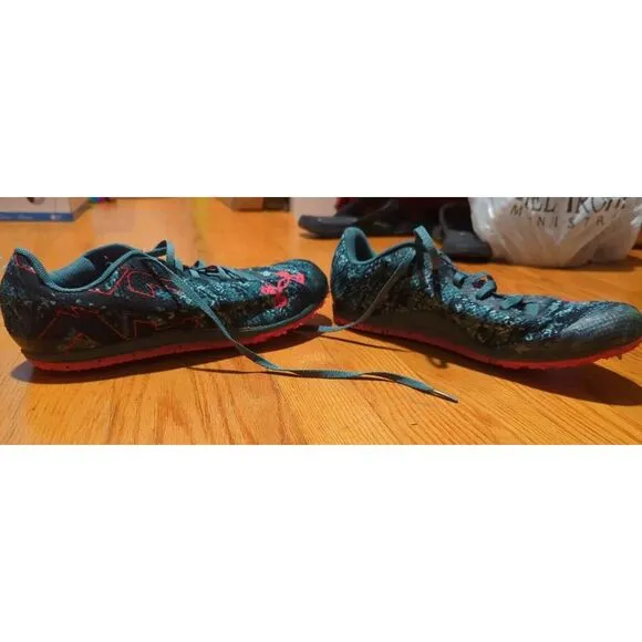 Men 10/ Women's‎ 11.5 - Under Armour Spike Low  Blue Black Pink/Salmon