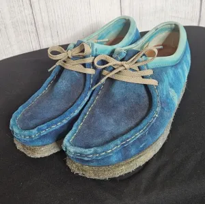 Men's Blue &amp; Green Wallabee Clarks 36405 Low Top Suede Shoes, sz 8M