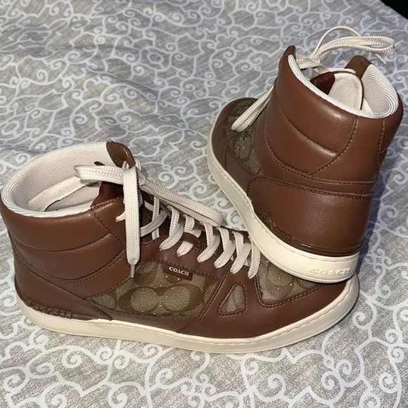 mens leather coach high top shoes like new sz 11d