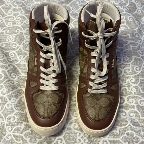 mens leather coach high top shoes like new sz 11d