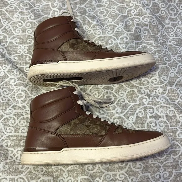 mens leather coach high top shoes like new sz 11d