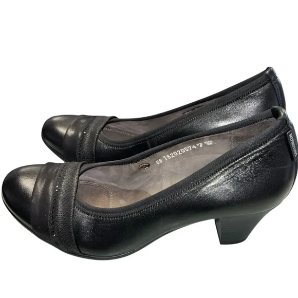 Mephisto Black Leather Heels, sz 8