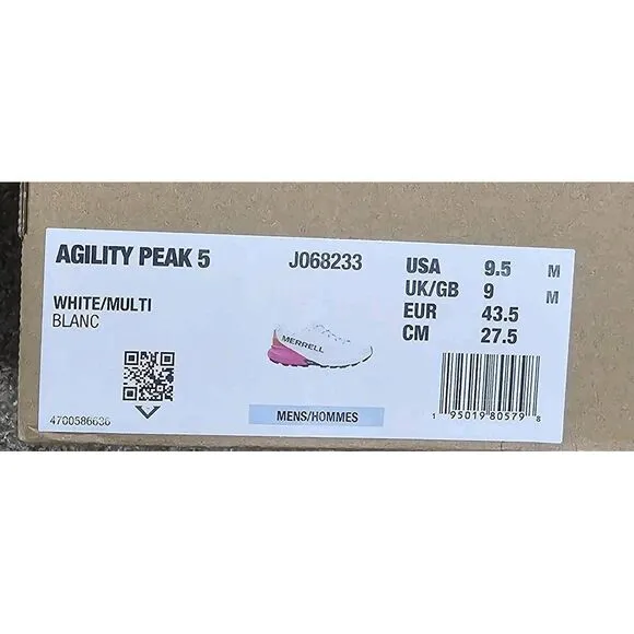 Merrell Agility Peak 5 Mens Running Trail Shoes White / Multi Sz‎ M-9.5  W-11.5