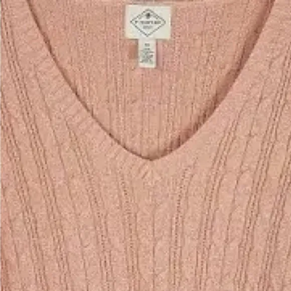Metallic Rose Gold Cable Knit Sweater St John’s Bay Pink Sparkle VNeck Size 3X