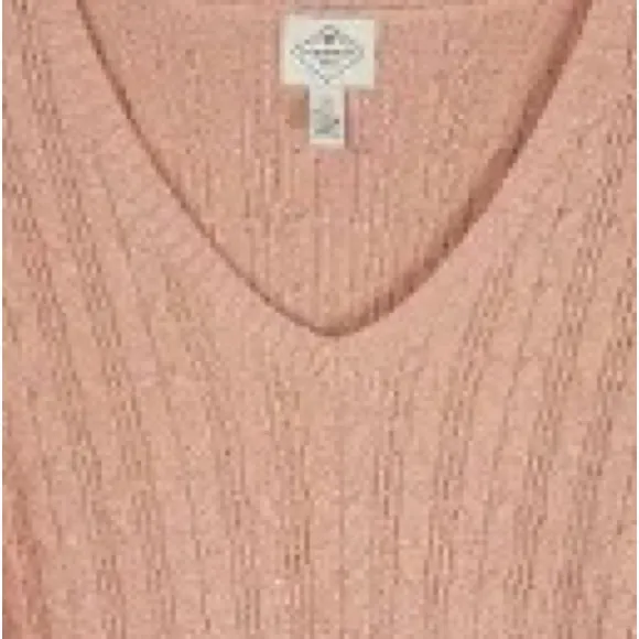Metallic Rose Gold Cable Knit Sweater St John’s Bay Pink Sparkle VNeck Size 3X