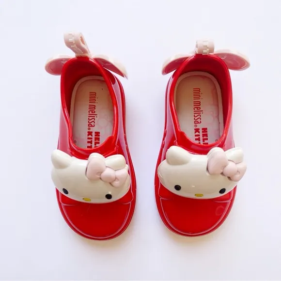 MINI MELISSA HELLO KITTY head red pink white jelly slip on sneakers shoes