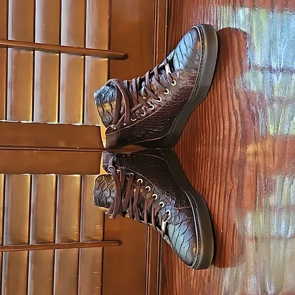 MISTER BROWN PYTHON PRINT/CALF-SKIN LEATHER HIGH-TOP SNEAKERS