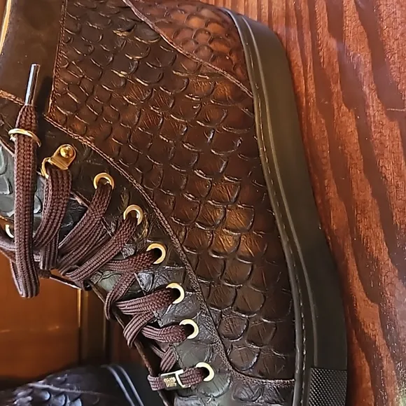MISTER BROWN PYTHON PRINT/CALF-SKIN LEATHER HIGH-TOP SNEAKERS