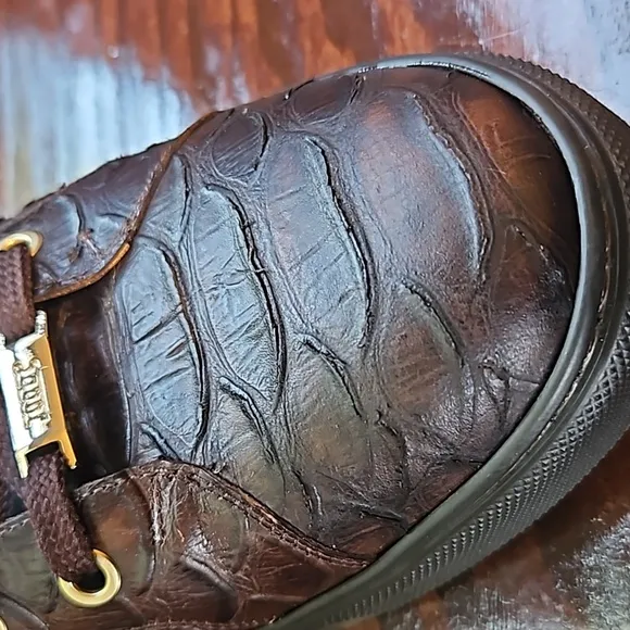 MISTER BROWN PYTHON PRINT/CALF-SKIN LEATHER HIGH-TOP SNEAKERS