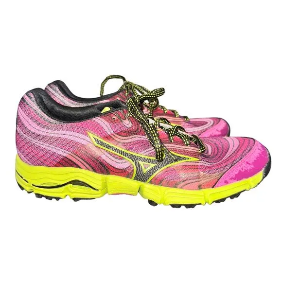 Mizuno Wave Kazan Trail Running Sneakers Women's Size 9 Neon Pink Green Shoes