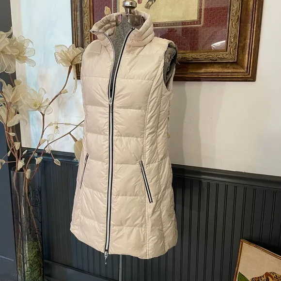 My Anorak Long Cream Duck Down Nylon Puffer Vest / Mini Dress - Sz S 🧡🎀