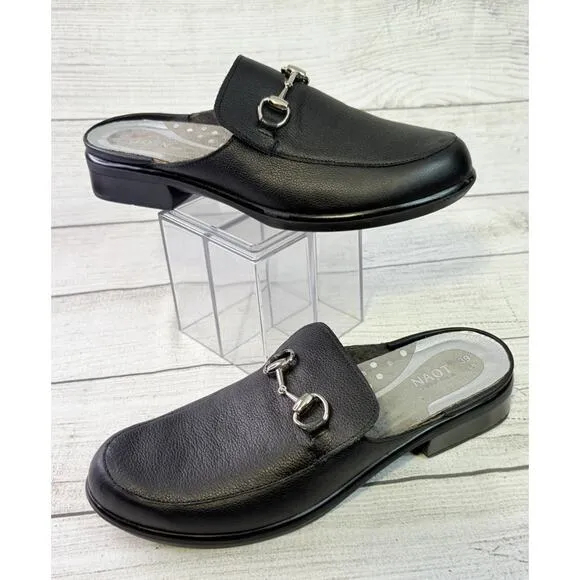 NAOT Women’s Halny Clog Loafers Black Leather Slip On Mule Shoes US 8/8.5 EU 39