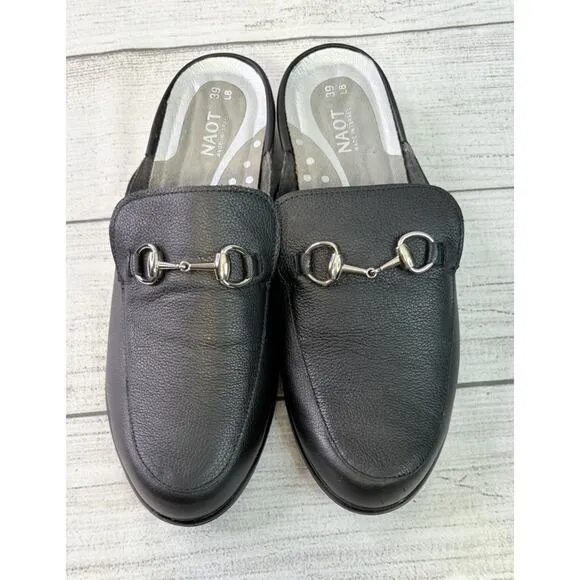 NAOT Women’s Halny Clog Loafers Black Leather Slip On Mule Shoes US 8/8.5 EU 39