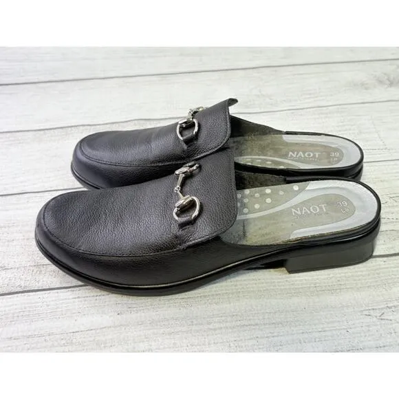 NAOT Women’s Halny Clog Loafers Black Leather Slip On Mule Shoes US 8/8.5 EU 39