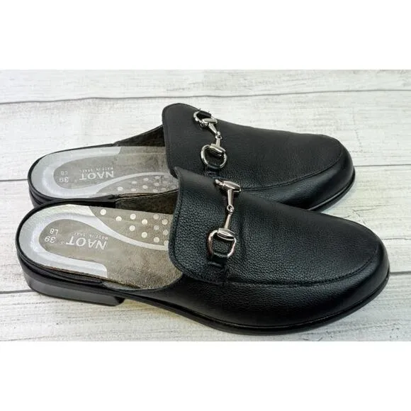 NAOT Women’s Halny Clog Loafers Black Leather Slip On Mule Shoes US 8/8.5 EU 39