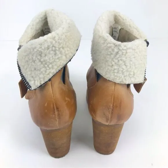 Naughty Monkey HIGHTRAIL Brown Leather Sherpa Lined Zip Up Heeled Buckle Boots